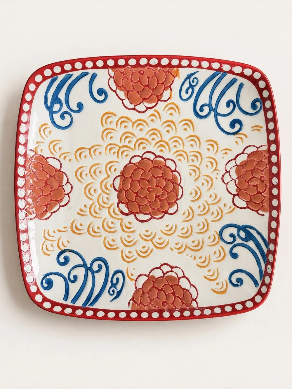 Dutch Wax Coastline Imports Hand Painted Floral Square Ceramic Plate 7 Inch
